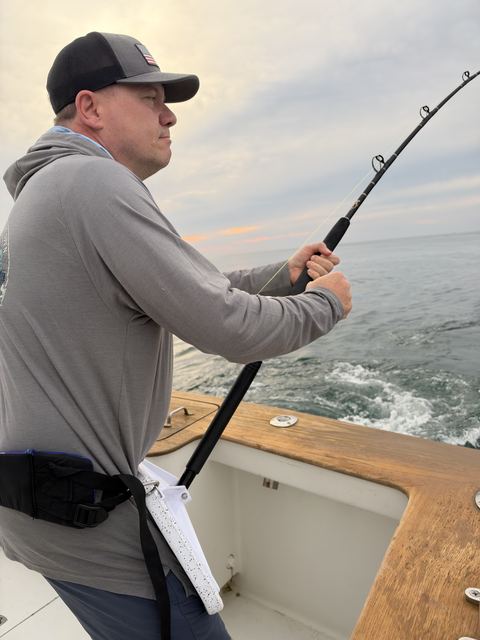 Bent rod and a determined angler in the first hour