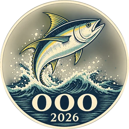 OOO 2026 coin logo with a leaping tuna